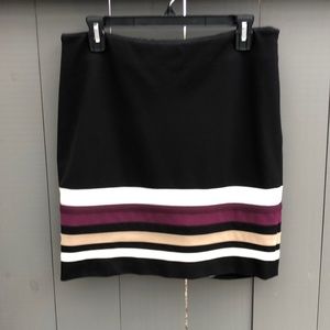 WHBM Skirt, multicolor, 18” long, plum, tan, cream, black.
